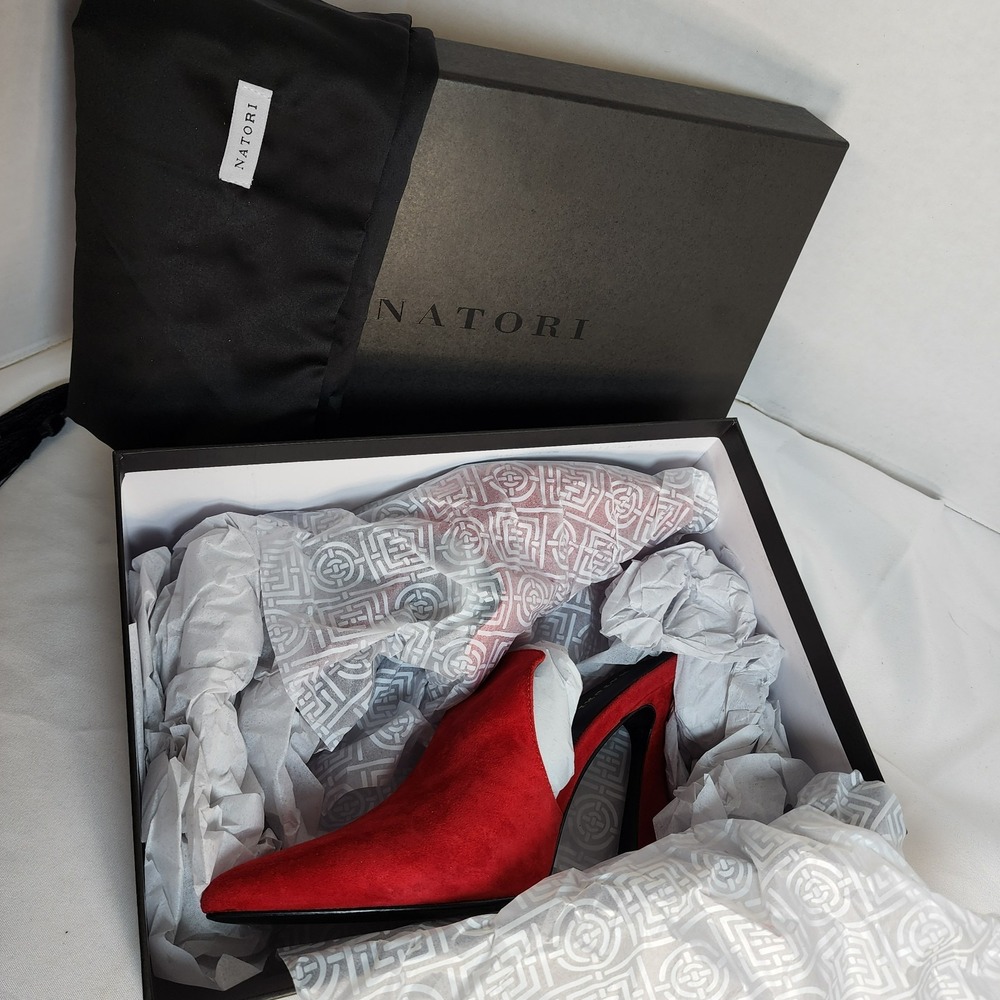 Natori Minh Brocade Red Suede Pointed Toe Mules Size 8.5 – New in Box - Picture 11 of 11